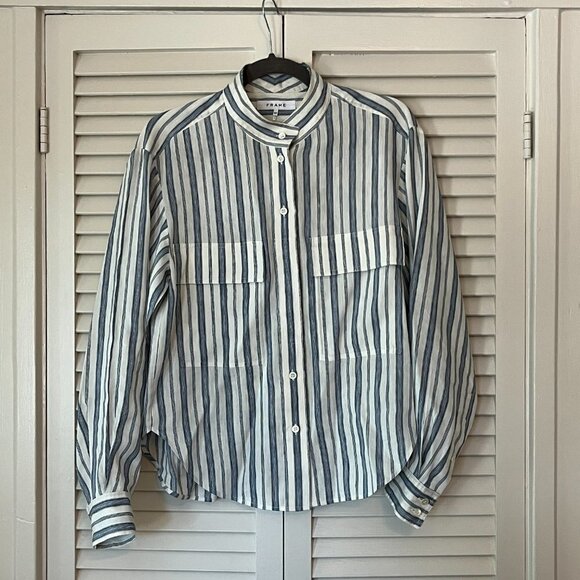 Frame Clean Safari Buttondown blue white striped small women - Picture 2 of 15